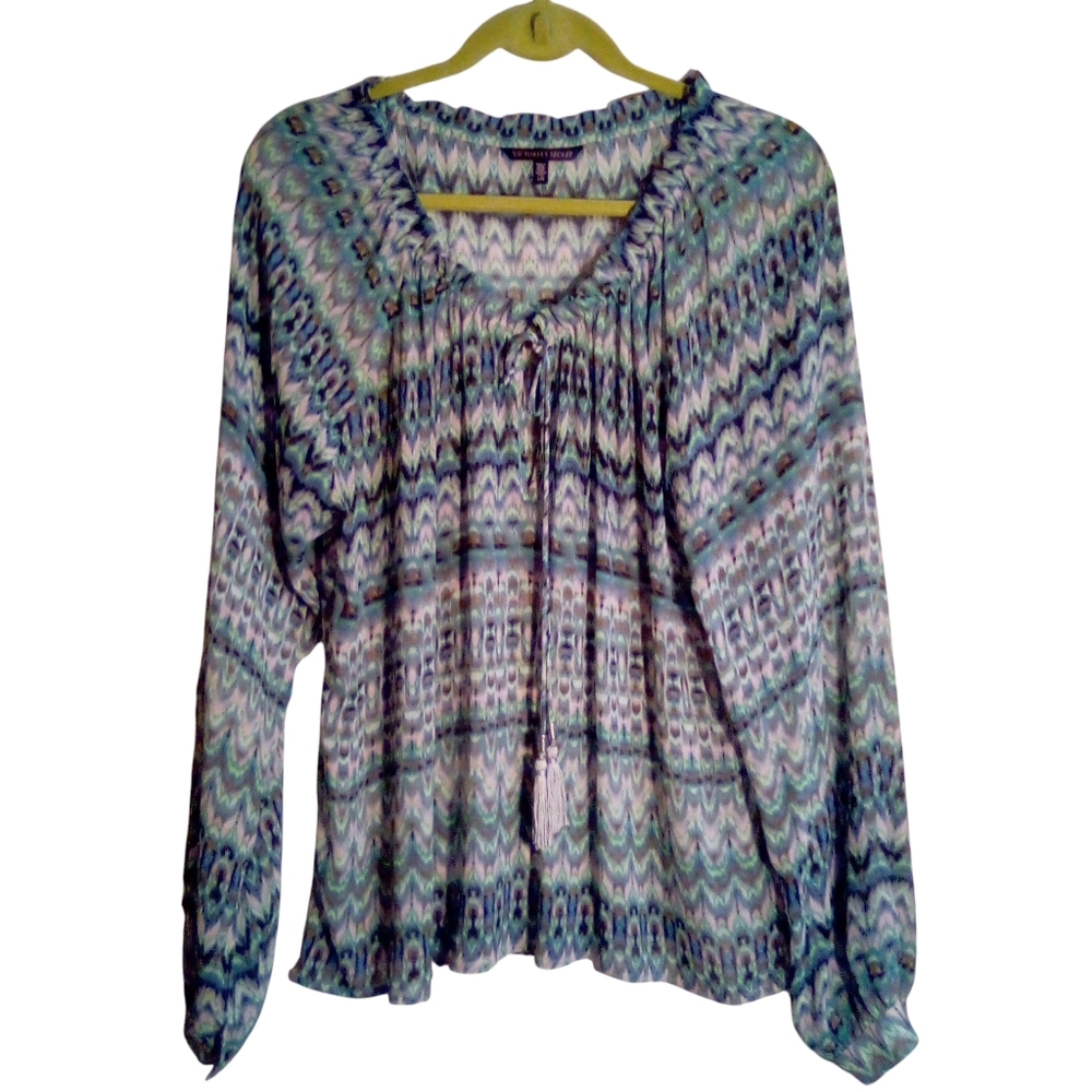Victoria's Secret Large Sheer Peasant Boho Prairie Pullover Blouse  Multicolor